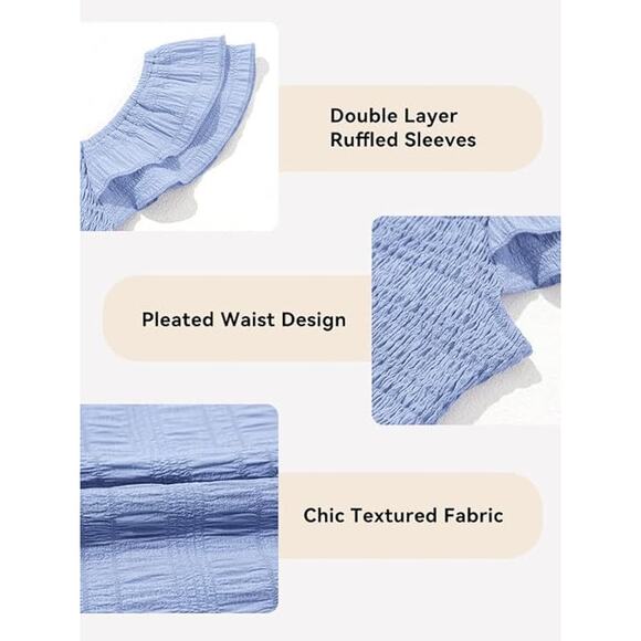 Dokotoo Girls Large Sky Blue Polyester Blend Sleeveless Smocked A Line Dress - Picture 5 of 5